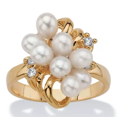 Cultured Freshwater Pearl Cluster Cocktail Ring Gold-Plated