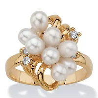 Cultured Freshwater Pearl Cluster Cocktail Ring Gold-Plated