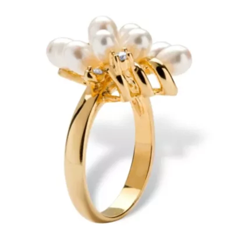 Cultured Freshwater Pearl Cluster Cocktail Ring Gold-Plated