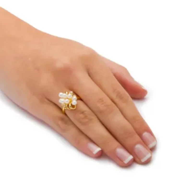 Cultured Freshwater Pearl Cluster Cocktail Ring Gold-Plated