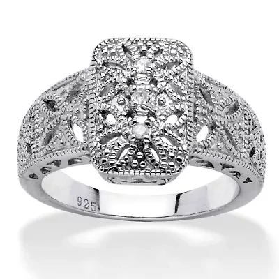 Diamond Accent Platinum-plated Sterling Silver Filigree Ring