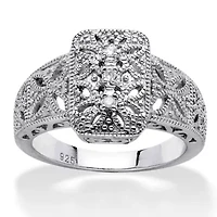 Diamond Accent Platinum-plated Sterling Silver Filigree Ring