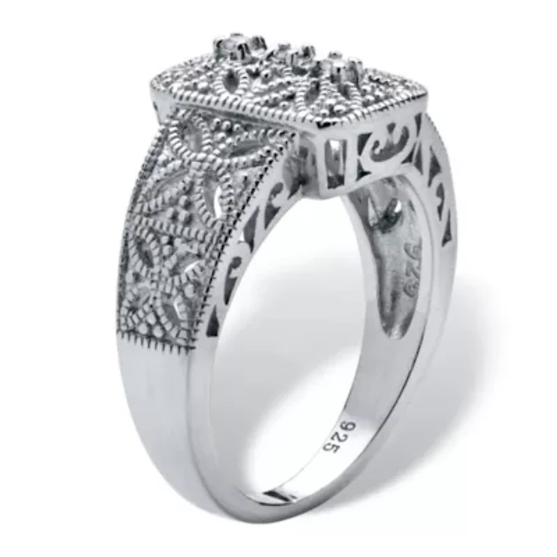 Diamond Accent Platinum-plated Sterling Silver Filigree Ring