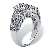 Diamond Accent Platinum-plated Sterling Silver Filigree Ring