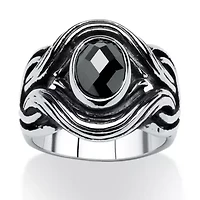 Men's 1.86 TCW Black Oval-Cut Cubic Zirconia Evil Eye Ring Stainless Steel