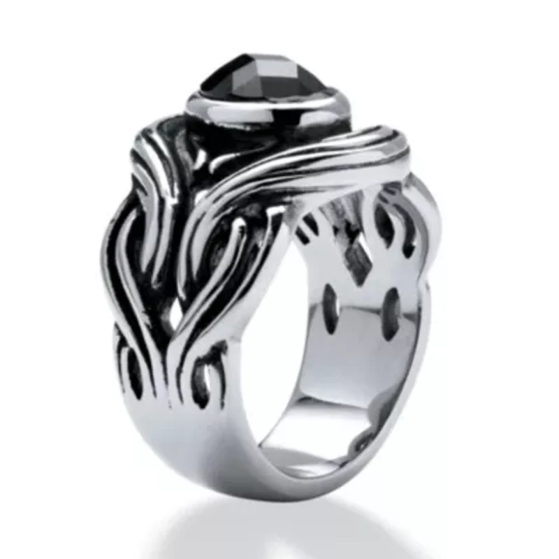 Men's 1.86 TCW Black Oval-Cut Cubic Zirconia Evil Eye Ring Stainless Steel