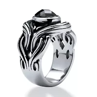 Men's 1.86 TCW Black Oval-Cut Cubic Zirconia Evil Eye Ring Stainless Steel