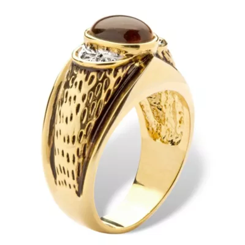 Men's Oval-Shaped Genuine Tiger's Eye Gold-Plated Antique-Finish Ring