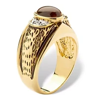 Men's Oval-Shaped Genuine Tiger's Eye Gold-Plated Antique-Finish Ring