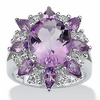 6.70 TCW Oval Cut Genuine Amethyst and Topaz Sterling Silver Ring