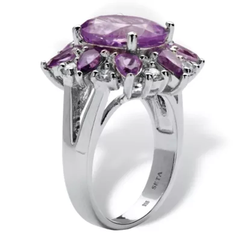 6.70 TCW Oval Cut Genuine Amethyst and Topaz Sterling Silver Ring