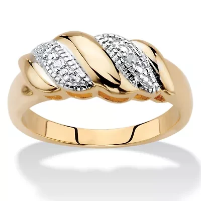 Diamond Accent Gold-Plated Diagonal Banded S-Link Ring
