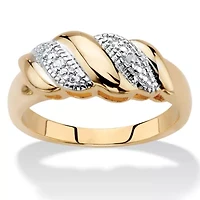 Diamond Accent Gold-Plated Diagonal Banded S-Link Ring