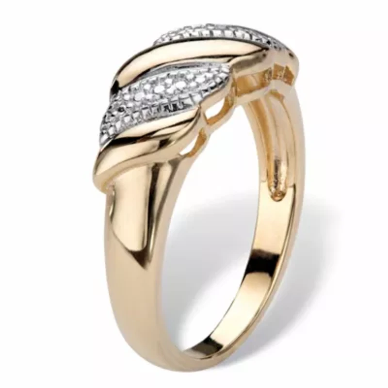 Diamond Accent Gold-Plated Diagonal Banded S-Link Ring