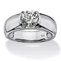 Men's 2 TCW Semi-Bezel-Set Cubic Zirconia Platinum-plated Sterling Silver Ring