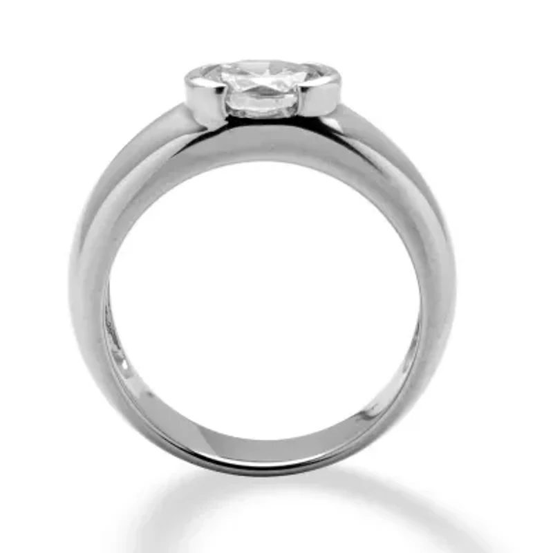 Men's 2 TCW Semi-Bezel-Set Cubic Zirconia Platinum-plated Sterling Silver Ring