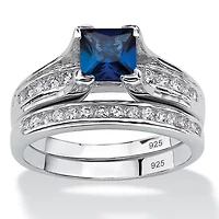 Lab Created 1.45 TCW Blue Sapphire CZ Platinum-plated Sterling Silver 2-Piece Bridal Set