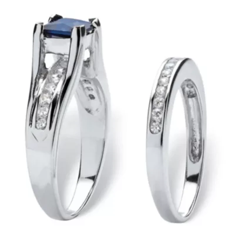 Lab Created 1.45 TCW Blue Sapphire CZ Platinum-plated Sterling Silver 2-Piece Bridal Set