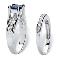 Lab Created 1.45 TCW Blue Sapphire CZ Platinum-plated Sterling Silver 2-Piece Bridal Set