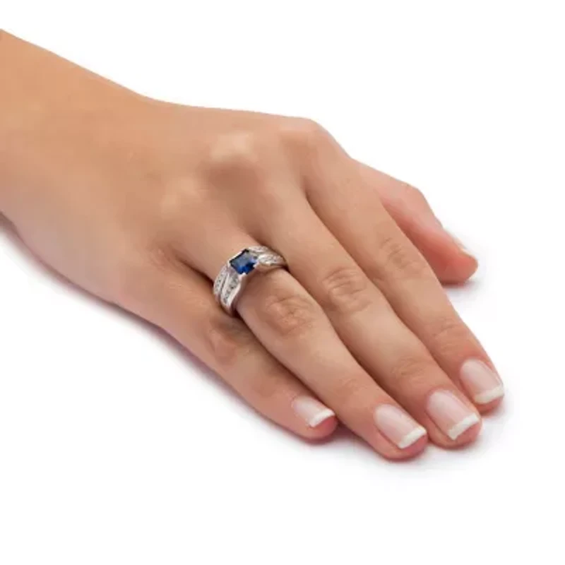 Lab Created 1.45 TCW Blue Sapphire CZ Platinum-plated Sterling Silver 2-Piece Bridal Set