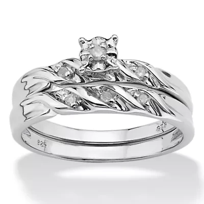 Diamond Accent Platinum-plated Sterling Silver Wedding Band Set