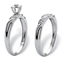 Diamond Accent Platinum-plated Sterling Silver Wedding Band Set