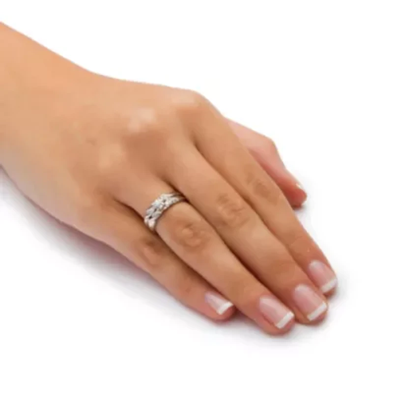 Diamond Accent Platinum-plated Sterling Silver Wedding Band Set