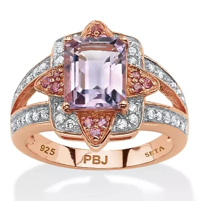 2.93 TCW Genuine Amethyst 18k Rose Gold-Plated Sterling Silver Ring