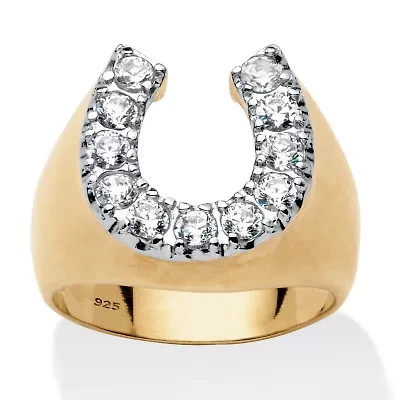 Men's 1.10 TCW Cubic Zirconia Horseshoe Ring Gold-Plated Sterling Silver