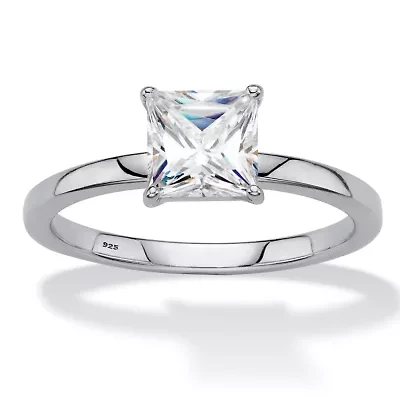Lab Created 1.16 Cttw. Princess-Cut Platinum-Plated Silver White Sapphire Engagement Ring