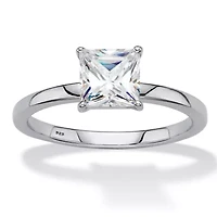 Lab Created 1.16 Cttw. Princess-Cut Platinum-Plated Silver White Sapphire Engagement Ring