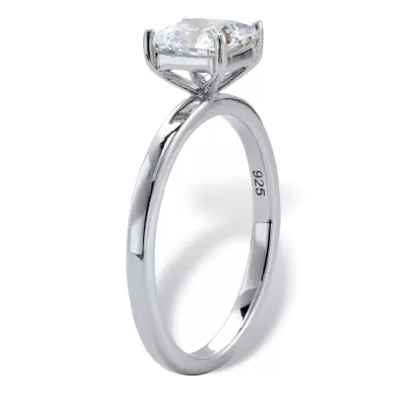 Lab Created 1.16 Cttw. Princess-Cut Platinum-Plated Silver White Sapphire Engagement Ring