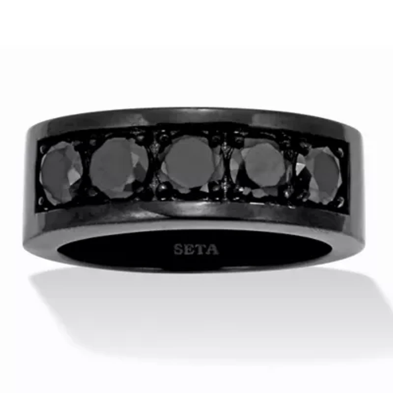 1.75 TCW Men's Round Black Cubic Zirconia Stainless Steel Ring