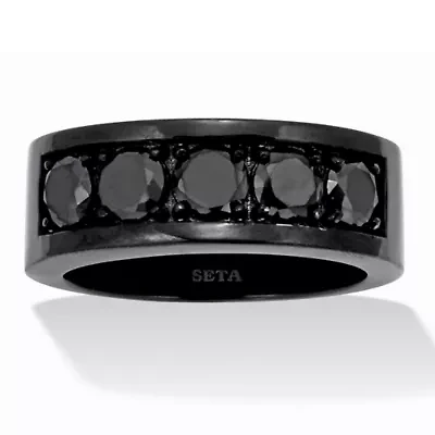 1.75 TCW Men's Round Black Cubic Zirconia Stainless Steel Ring