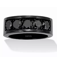 1.75 TCW Men's Round Black Cubic Zirconia Stainless Steel Ring