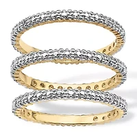 Diamond Accent Yellow Gold-Plated 3-Piece Stack Ring Eternity Band Set