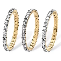 Diamond Accent Yellow Gold-Plated 3-Piece Stack Ring Eternity Band Set