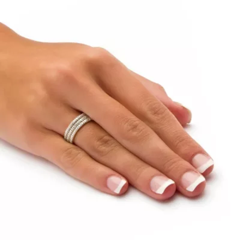 Diamond Accent Yellow Gold-Plated 3-Piece Stack Ring Eternity Band Set