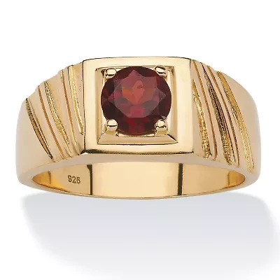 Men's 1.40 TCW Round Genuine Red Garnet 14k Gold-plated Sterling Silver Ring