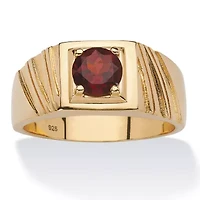Men's 1.40 TCW Round Genuine Red Garnet 14k Gold-plated Sterling Silver Ring