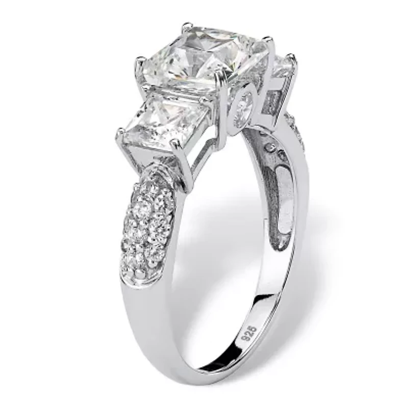 Lab Created 3.43 Cttw. White Sapphire Platinum-plated Sterling Silver 3-Stone Ring
