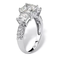 Lab Created 3.43 Cttw. White Sapphire Platinum-plated Sterling Silver 3-Stone Ring