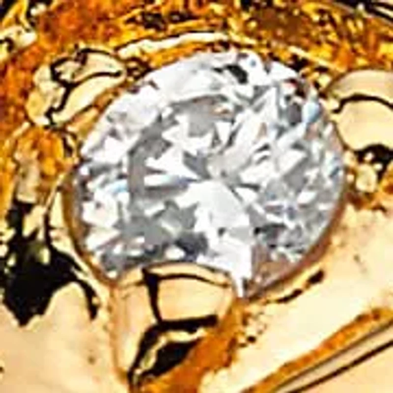 Men's Cubic Zirconia Gold-Plated Black Enamel-Finish American Eagle Ring