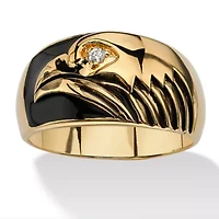 Men's Cubic Zirconia Gold-Plated Black Enamel-Finish American Eagle Ring