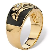 Men's Cubic Zirconia Gold-Plated Black Enamel-Finish American Eagle Ring