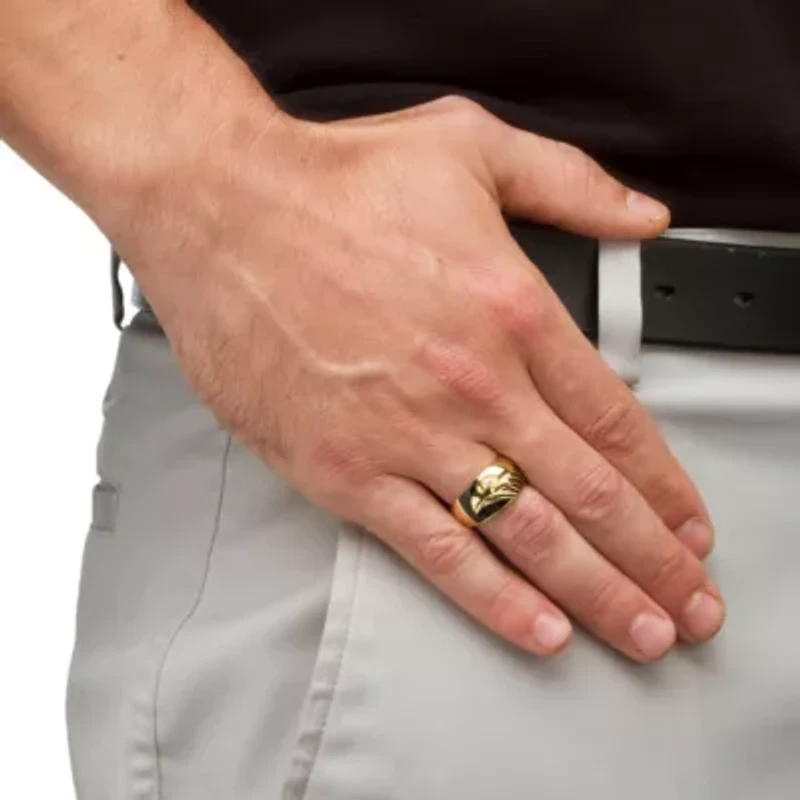 Men's Cubic Zirconia Gold-Plated Black Enamel-Finish American Eagle Ring