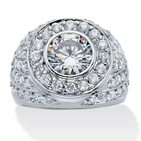 Men's 4.55 Cttw. Round Cubic Zirconia Platinum-Plated Geometric Cluster Ring
