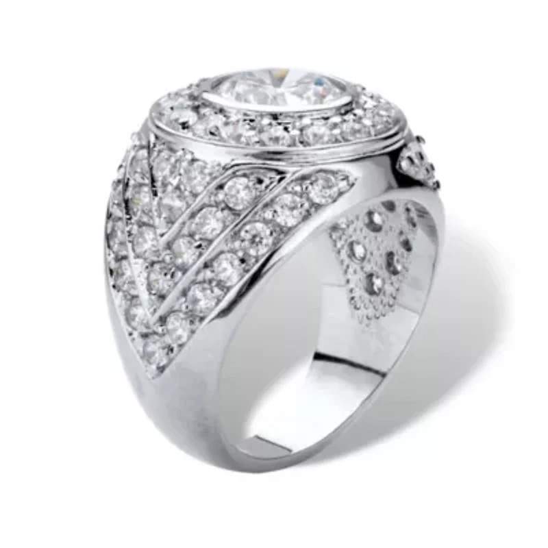 Men's 4.55 Cttw. Round Cubic Zirconia Platinum-Plated Geometric Cluster Ring
