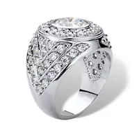 Men's 4.55 Cttw. Round Cubic Zirconia Platinum-Plated Geometric Cluster Ring