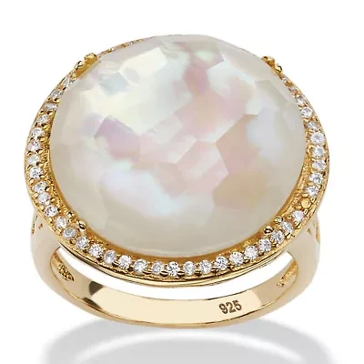 .27 TCW Genuine Mother-Of-Pearl and CZ Gold-Plated Sterling Silver Halo Ring